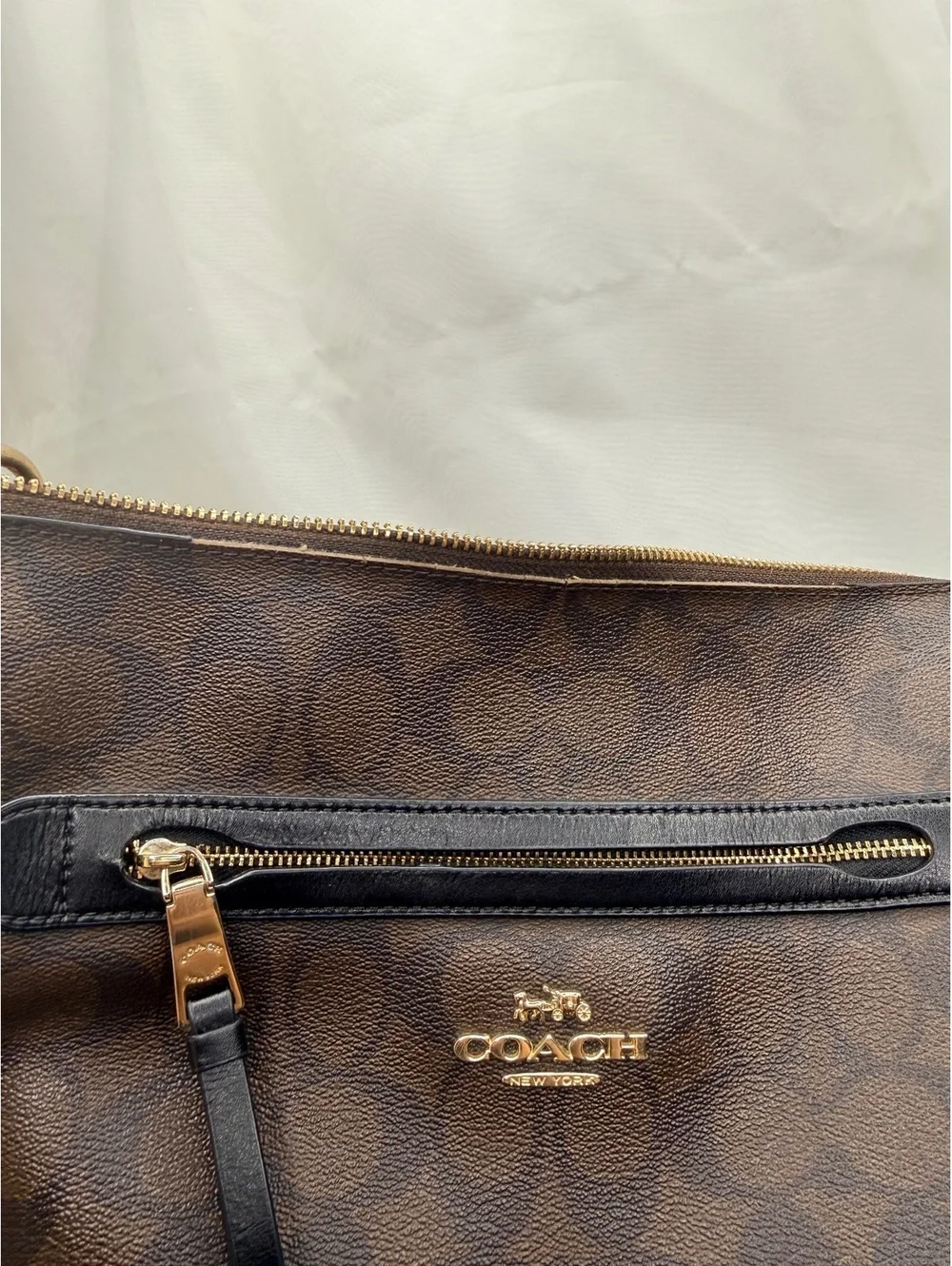 Coach Mae File Crossbody Signature Leather Logo Pattern Brown Black F77885
